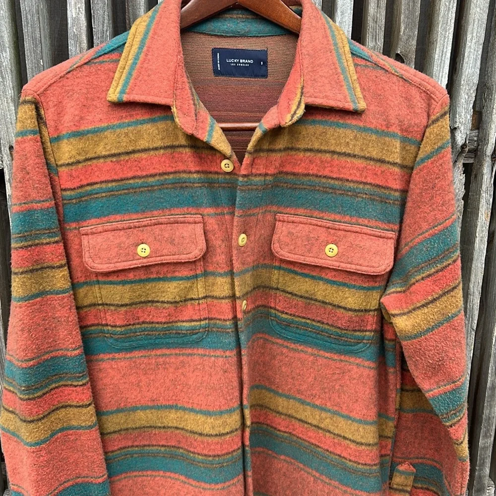 NWT Lucky Brand Southwestern Knit Shirt Jacket Small Orange Striped Shacket